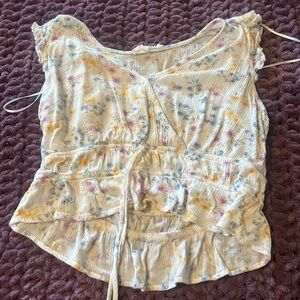 Pink Rose Floral Print Top with Ruffles